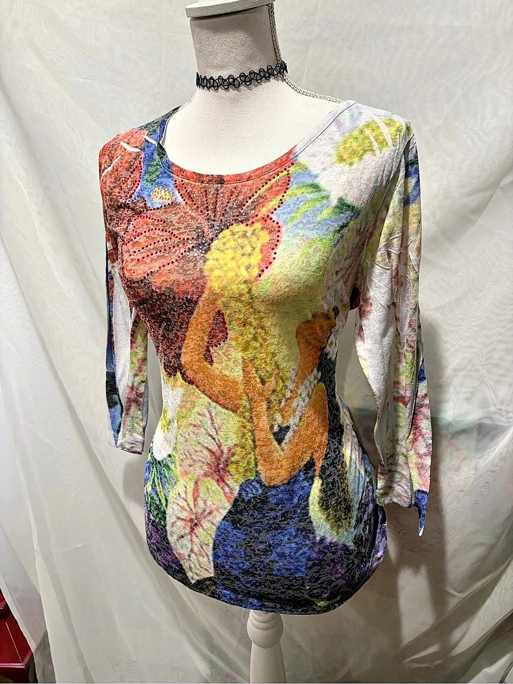 Custo Long Sleeve Abstract Top Size Large Like New